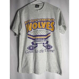 Vintage 90s Bay City Central Wolves Football T-Shirt Fruit of the Loom Medium‎